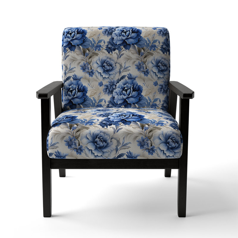 Cobalt Blue Scrollwork Swirls Victorian Pattern II - Upholstered Floral Accent Chair