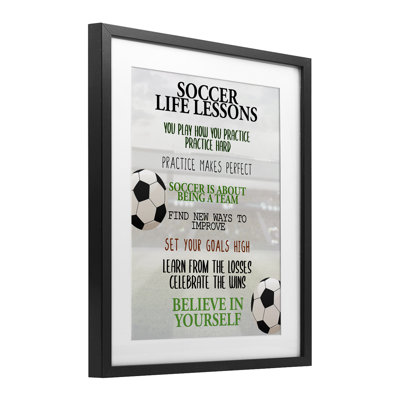 Soccer Life Lessons, reproduction encadrée sous verre, conception de Kim Allen