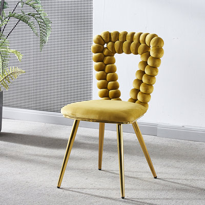 2 Modern Chair With Yellow Upholstery. Soft Cushions, Comfortable . Iron Tube Legs. For Dining, Living Room, Cafe. Rust-. Easy Setup 2 Chairs Cushions & Back. Fabric, Dining And To Assemble