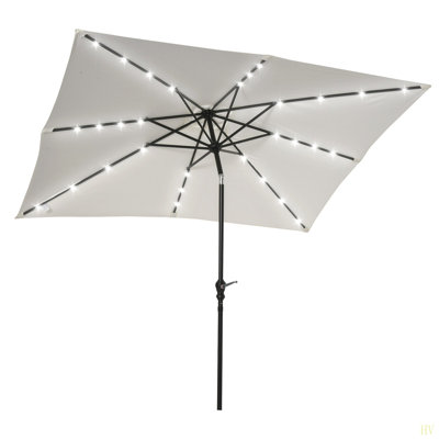 Outsunny 9' X 7' Solar Umbrella, LED Lighted Patio Umbrella For Table Or Base With Tilt & Crank, Outdoor Umbrella For Garden, Deck, Backyard, Pool, Beach