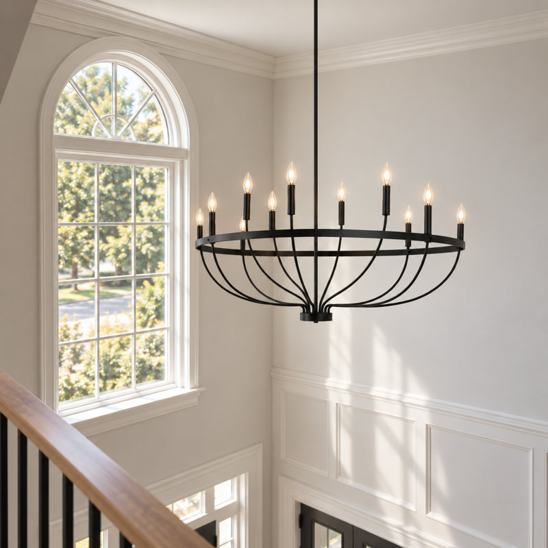 Otho 12-Light 47”W Oversize Dimmable Wagon Wheel Chandelier