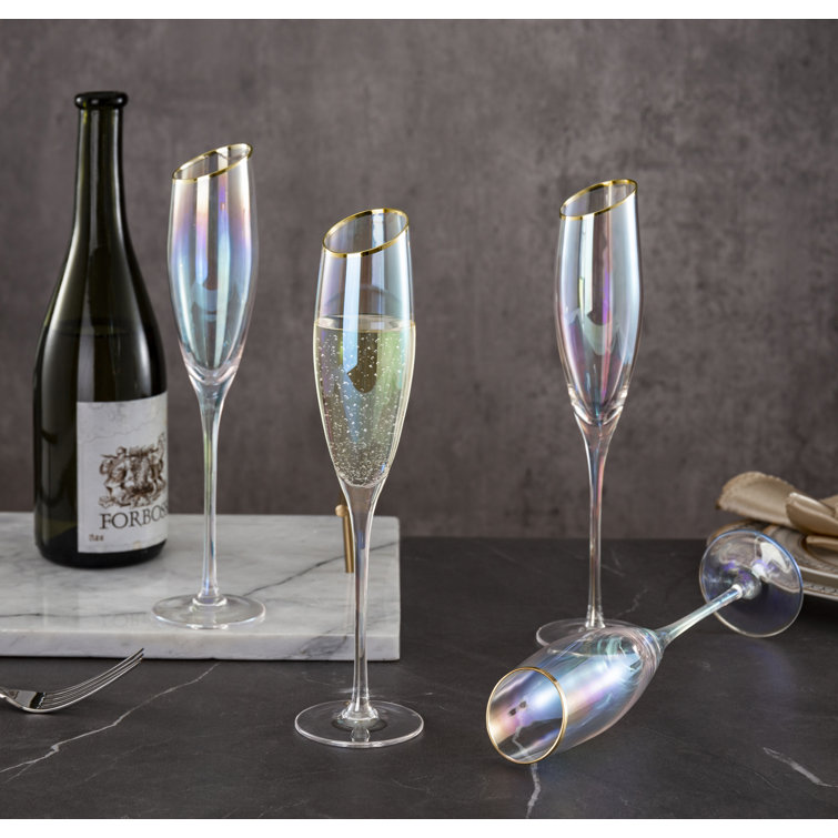 Franco Vetrerie e Cristallerie Painted Champagne Flutes Iridescent Gold
