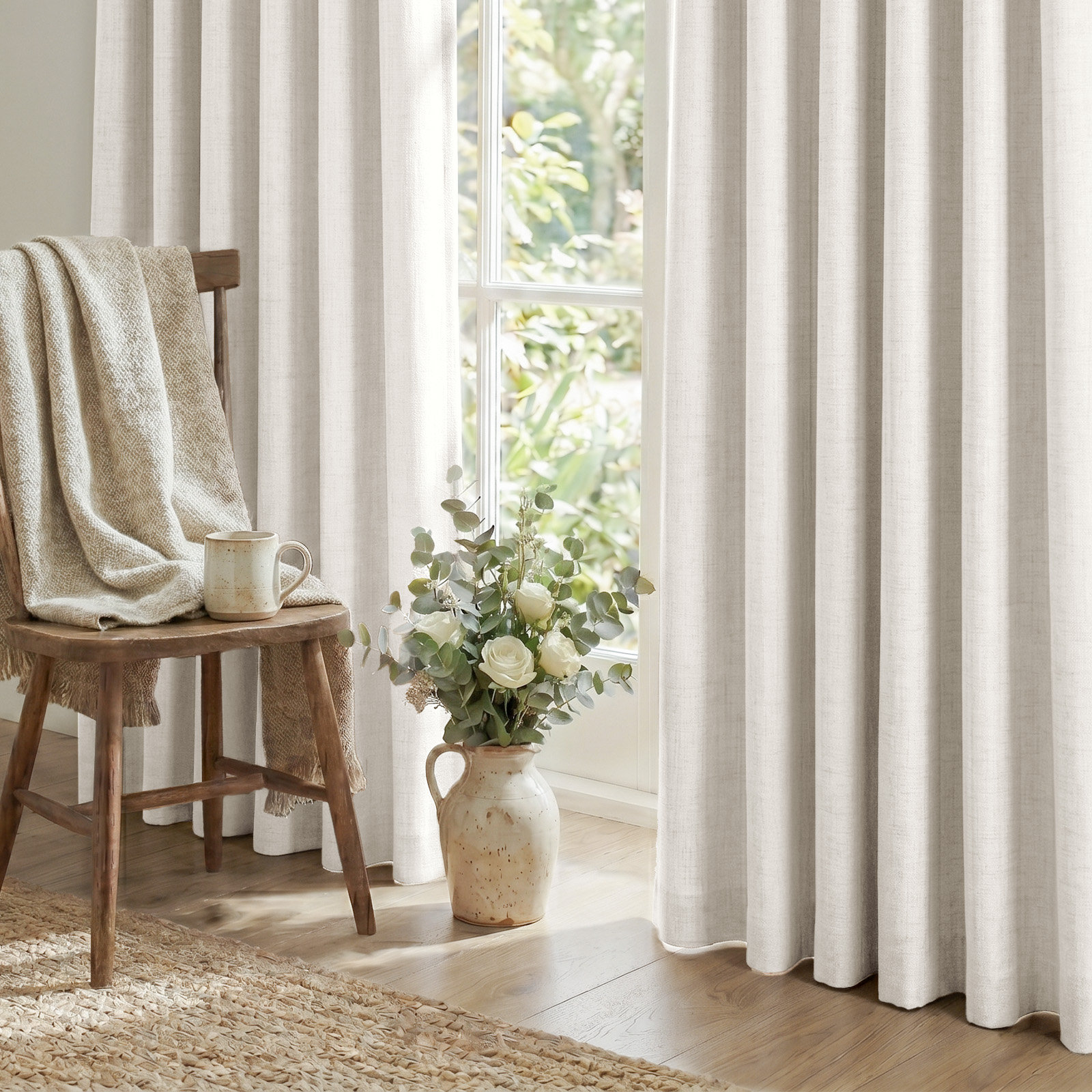 Graciella Faux Linen Blackout Curtain Set, 50" W x 90" L, Beige