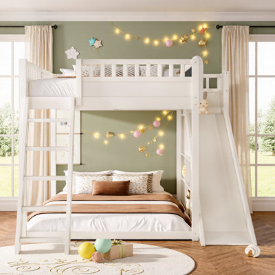 Adventure-Ready Full/Queen Size Kids Loft Bed with Slide, Storage Ladder & Upholstered Headboard