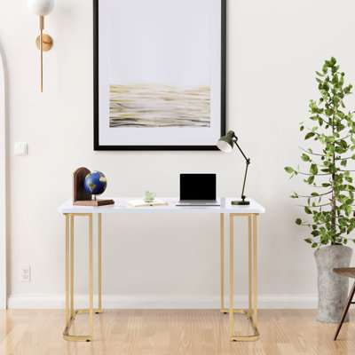 White And Gold Office Desk For Efficient Work, Metal Construction Studying In Finish - Maximize Your Academic Progress