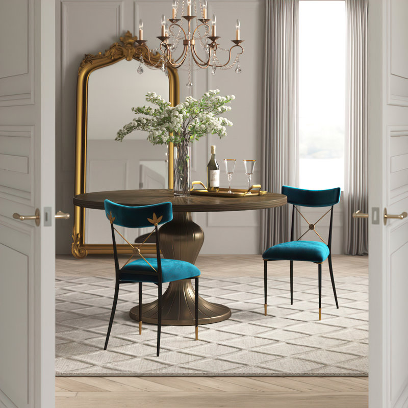 Rider Dining Chair, Rialto Peacock, Brass/Gold