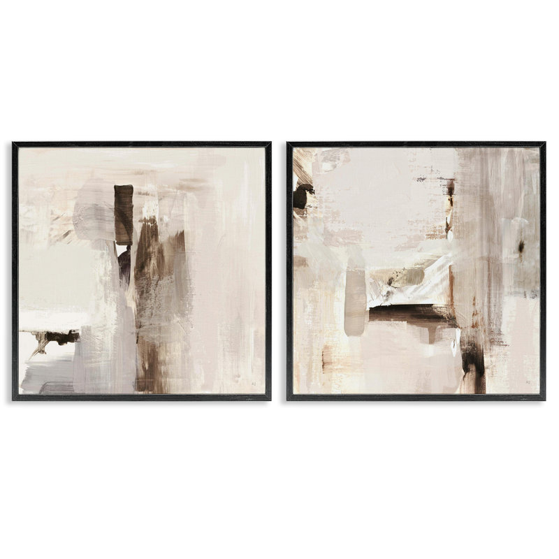  «Neutral Forms on Beige», ensemble de 2 estampes numériques par Susan Jill, H 24 po x l 24 po, Giclée encadrée noir minuit
