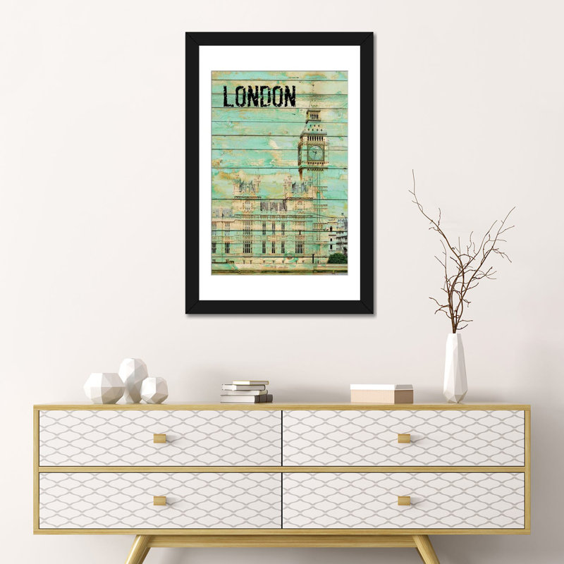 Londres, impression sur toile tendue, H 24 po x l 16 po x P 1 po, Papier d'art encadré noir, Blanc