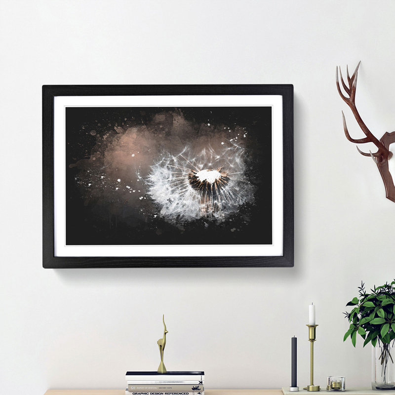 Floating Dandelion Seeds - Picture Frame Graphic Art Print, 45cm H x 63cm W x 2cm D, Black Framed