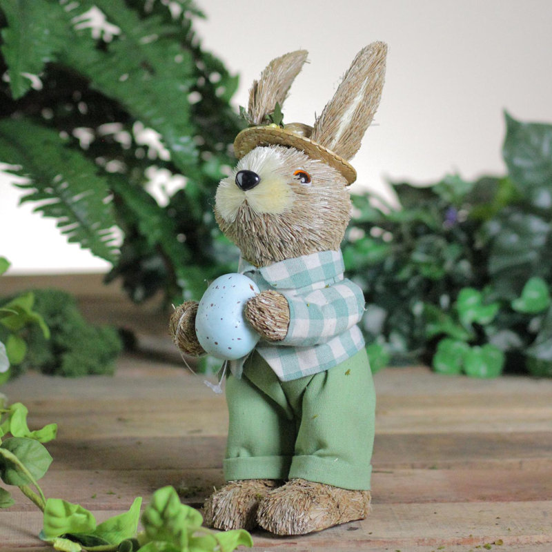 Figurine de lapin de Pâques en sisal sur pied avec oeuf de Merle 10 po