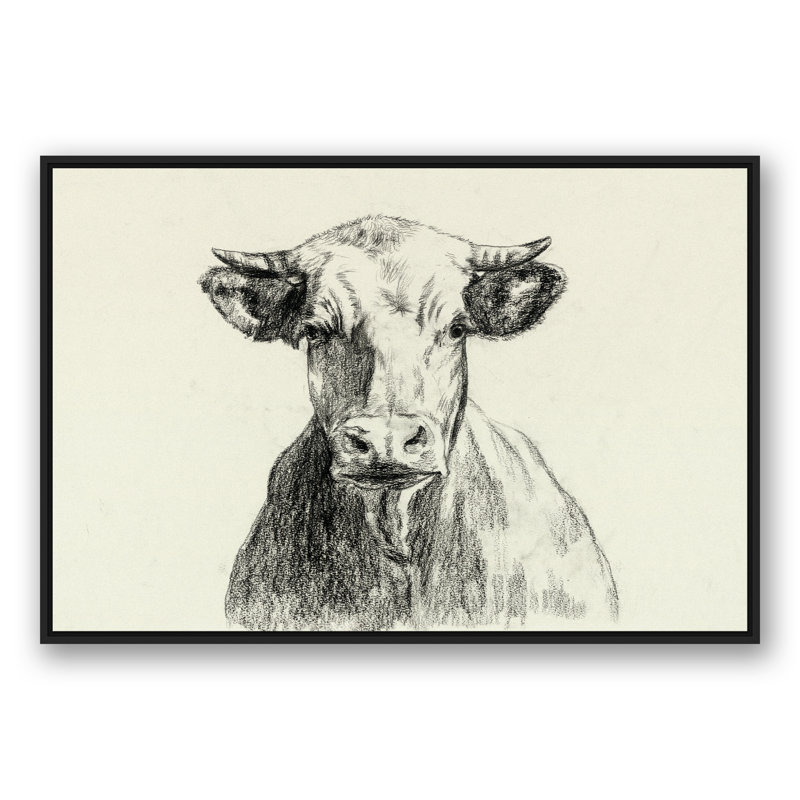 « campagne cow sketch », reproduction sur toile tendue, H 32 po x l 48 po, Cadre noir