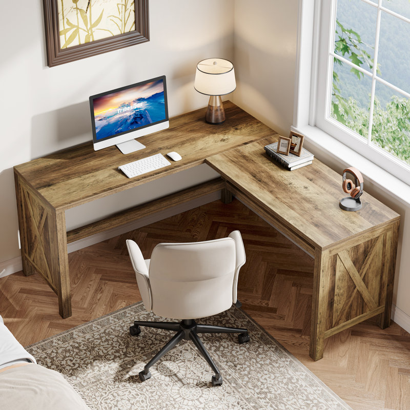 L-Shaped Computer Desk, Rustic Executive Office Table Workstation
