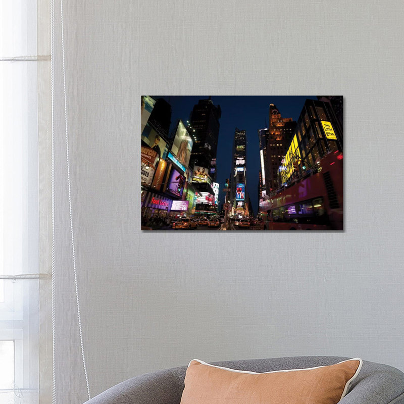Buildings In A City Lit Up At Dusk, Times Square, Manhattan, New York City, New York State, USA - Wrapped Canvas Print