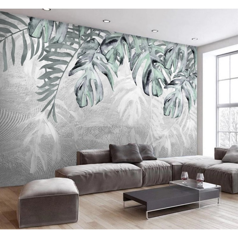 Papier peint amovible de feuilles de palmier tropical tropical rétro, L 48,96 po x l 75 po