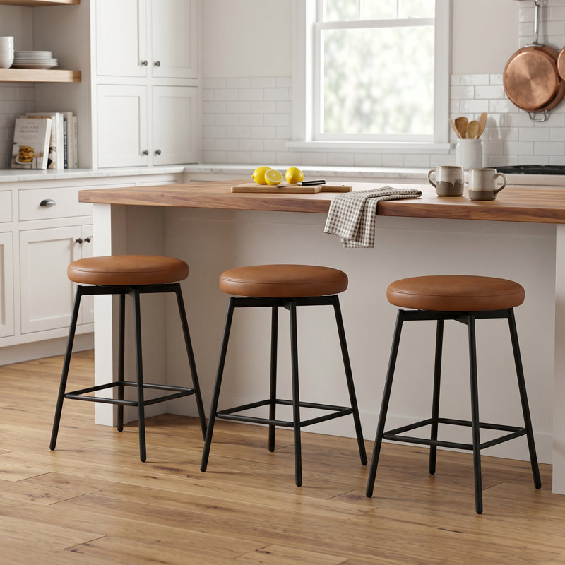 Swivel Upholstered Counter Stool with Metal Frame, Brown