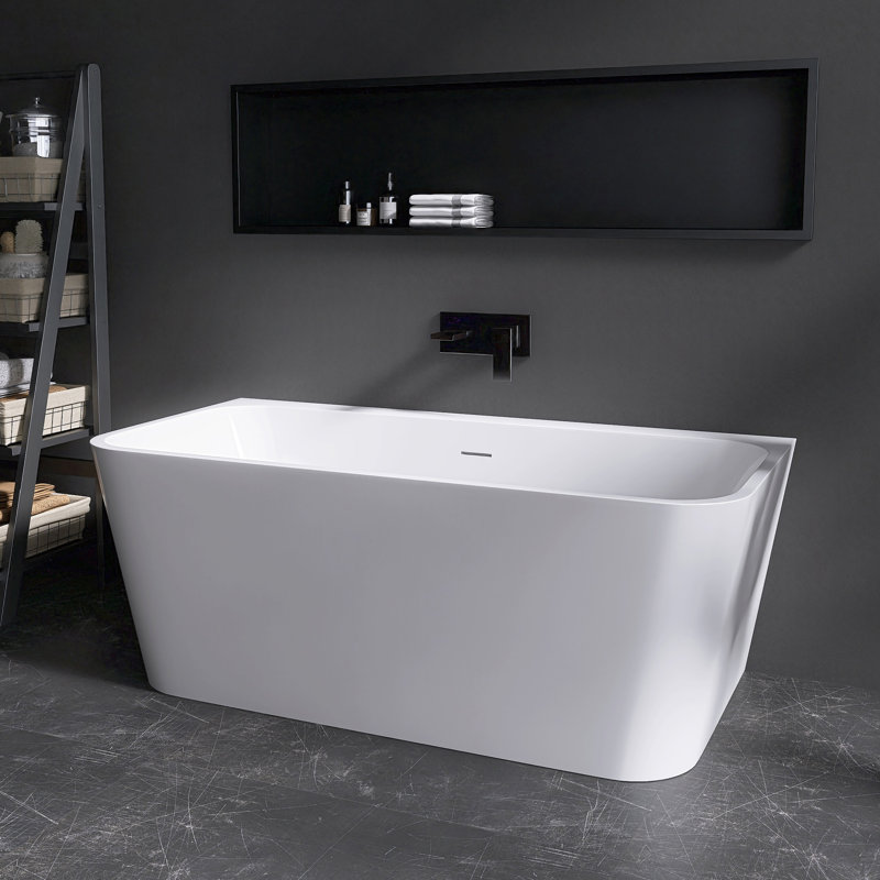 Tidal 55'' Back to Wall Acrylic Tub Deep Soaking Acrylic Bathtub