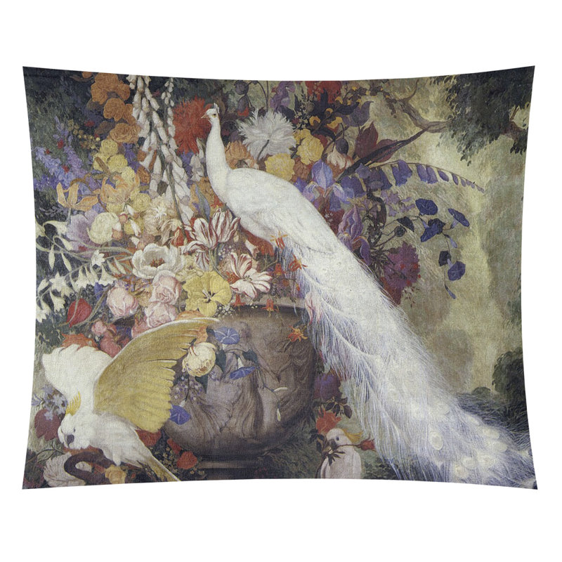 Tapisserie murale peacock Maciel, H 107,5 po x l 91 po, Blanc