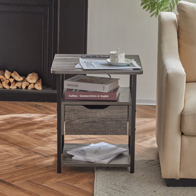Square Side Table With Charging Station