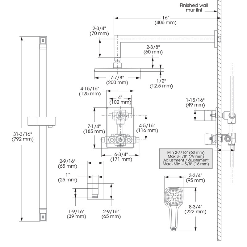Quadrato All-In-One Kit with Rough in-Valve