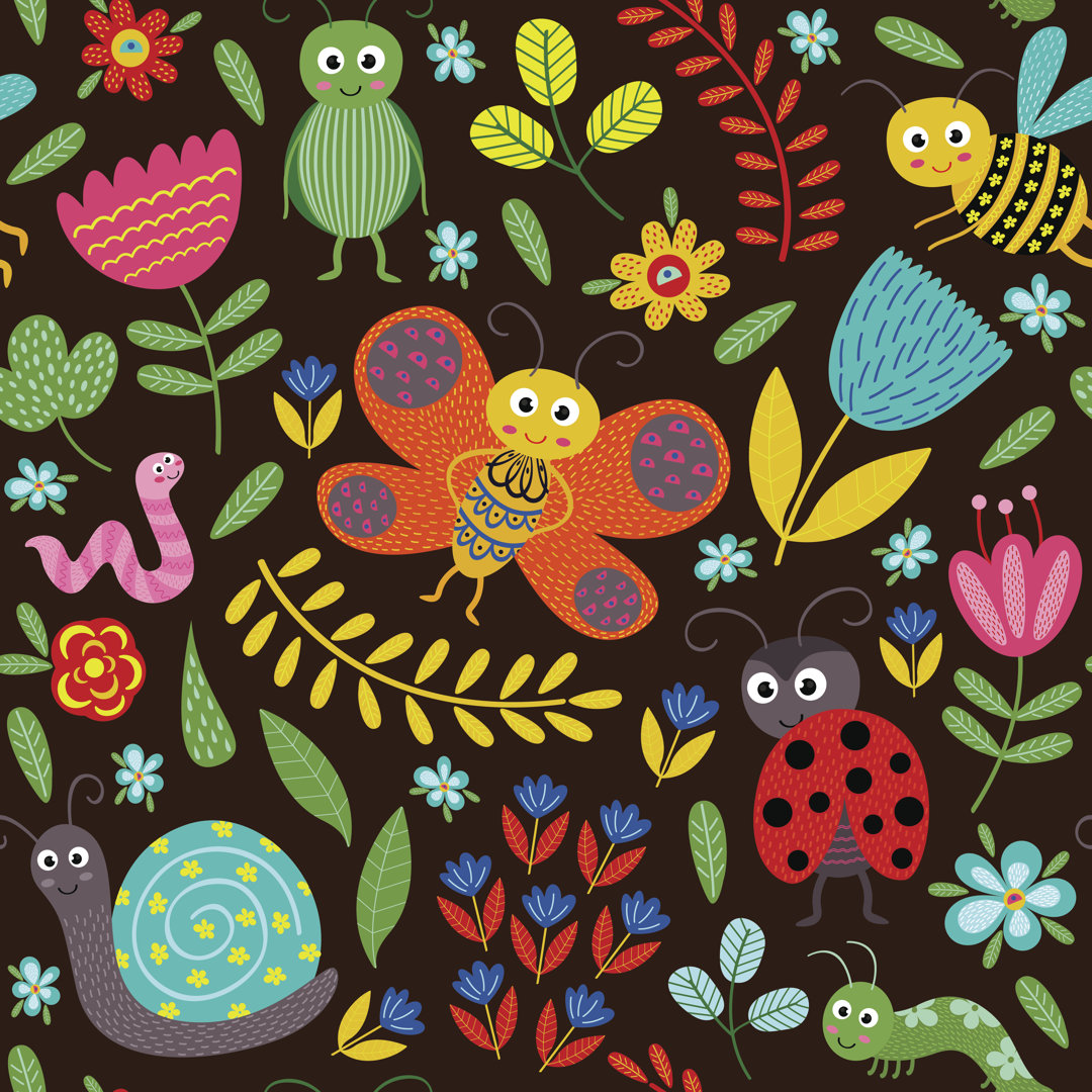 Westhope Seamless Pattern with Insect by Nataka - Leinwandbilder auf Leinwand