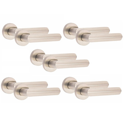 5 Pairs Modern Lima Knurled Design Premium Door Handles on Round Rose