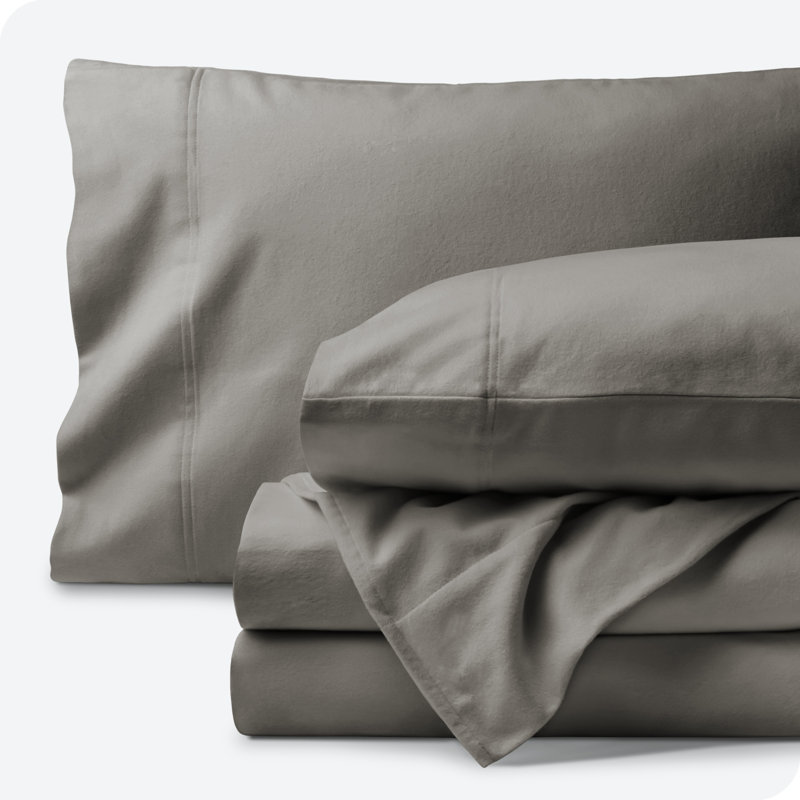 Queen Light Grey Organic Cotton Flannel Sheet Set