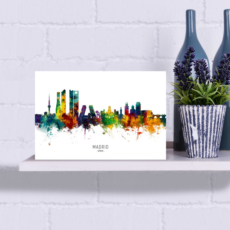 «Vibrant Madrid Skyline», art contemporain urbain, H 12 po x l 18 po