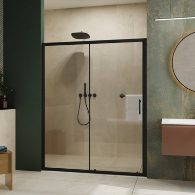 Porte de douche coulissante simple 60 po de largeur x 72 po de hauteur, verre trempé de 1/5 po d'épaisseur, noir mat, durabilité exceptionnelle