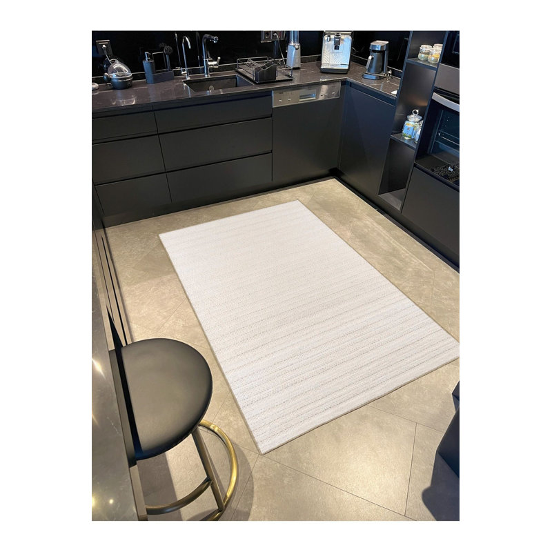 Tapis crème rayé à pois à motif géométrique, Sous-tapis carré 3 pi 3 po inclus