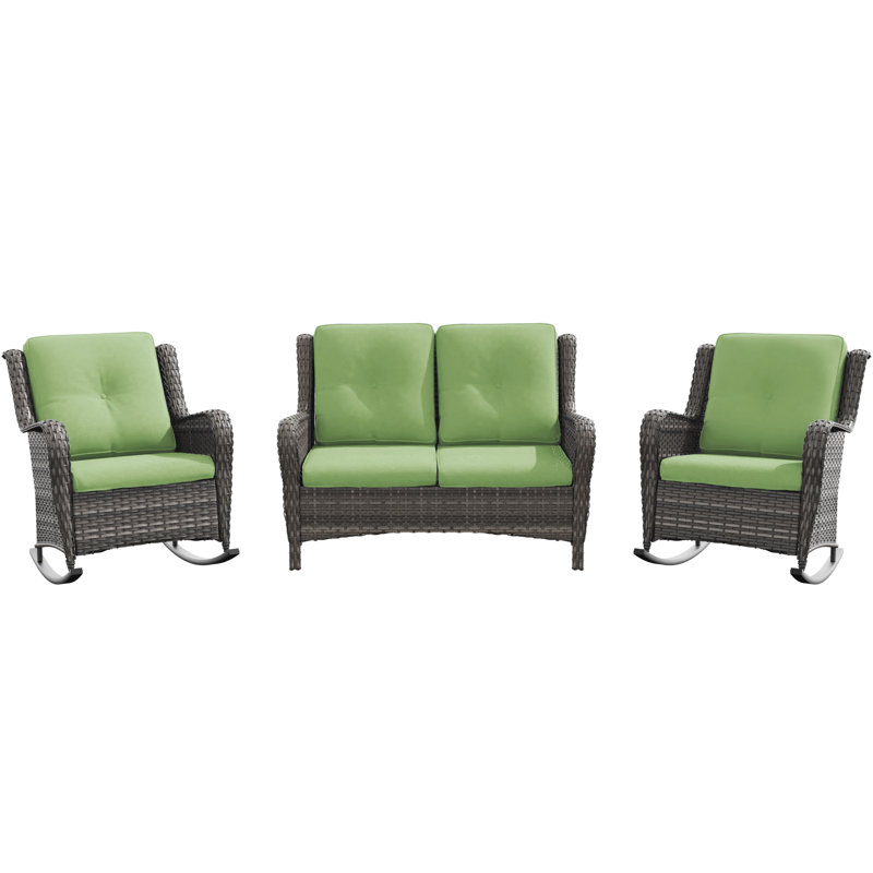 Sumuka Wicker 4 - Person Patio Conversation Set with Cushions, Green