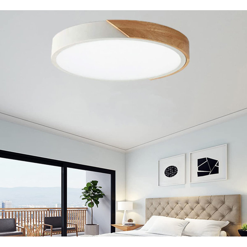 Metal and Wood LED Flush Mount Ceiling Light 4500K White, White, 4500K
