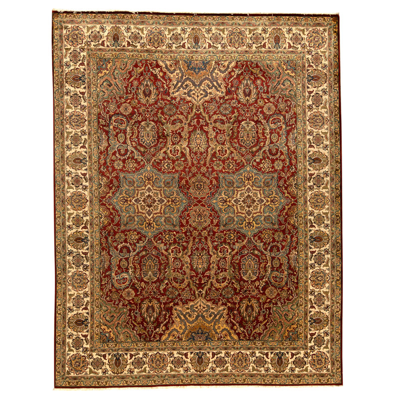 High-Quality Hand-Knotted Red And Cream Area Rug