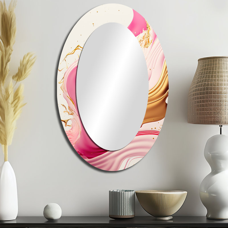 Miroir mural moderne "Bold" rose et or Flow Art II, 36 po x 24 po