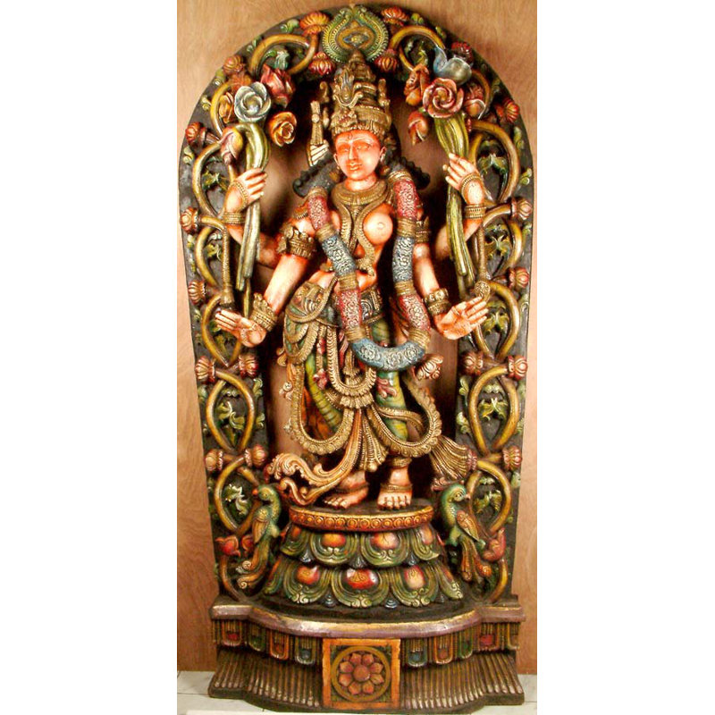 Super Large Wooden Lakshmi Statue – Handmade by Award-Winning Artist, Traditional South Asian Goddess of Prosperity, Inspirational Décor Centerpiece