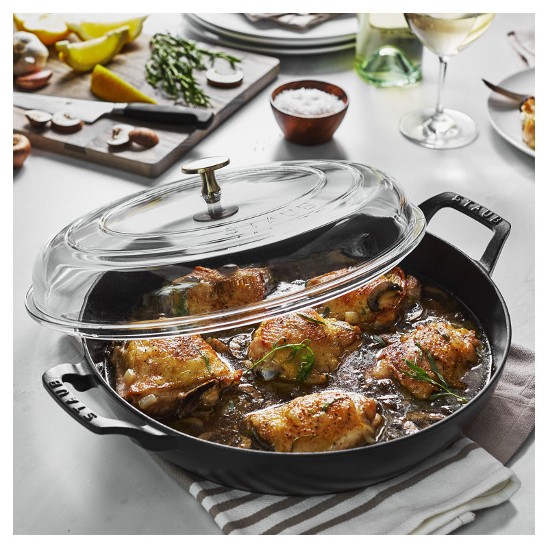 Cast Iron 3.59-qt Braiser with Glass Lid, Matte Black