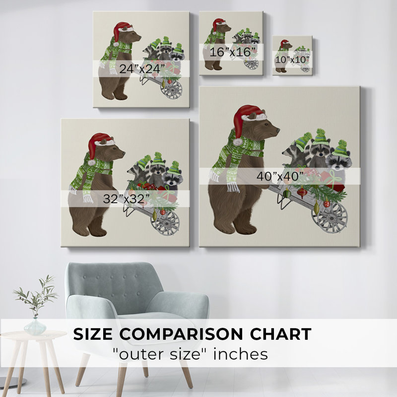 Ours et brouette de Noël, H 16 po x l 16 po x P 1,5 po