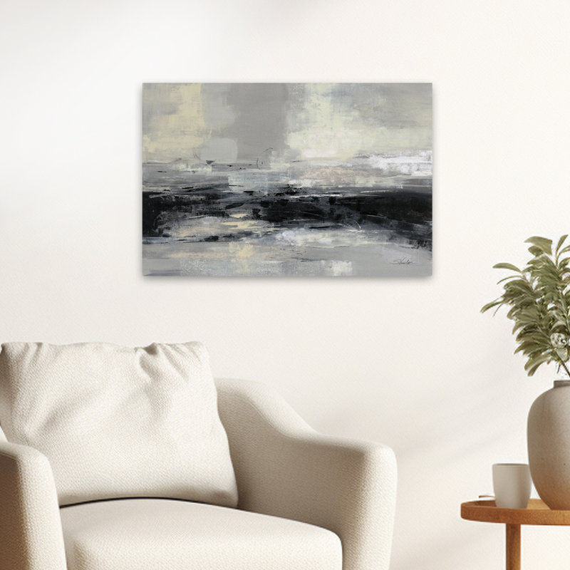 Winter Road - abstrait noir crème gris, H 24 po x l 16 po