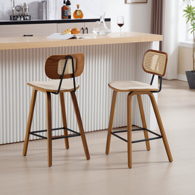 Aamya Upholstered Faux Leather Counter Stool with Solid Wood Frame