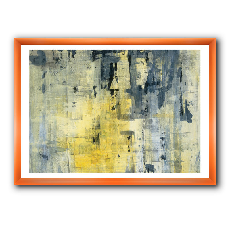 " Yellow And Black Element ", Orange Framed, 36" H x 46" W x 1.5" D