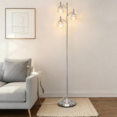 66.5 Inch Dimmable Tree Floor Lamp With 3 Rotating LED Lights And Glass Shades, Sturdy Weighted Base For Living Room, Bedroom, Or Office