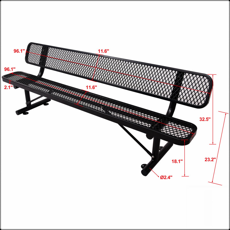 8 pi Banc d'extérieur en acier avec dossier, durable et élégant pour une utilisation toutes saisons et des sièges confortables