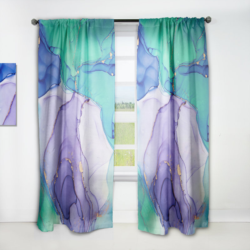 Panneau de rideau simple semi-transparent abstrait turquoise et mauve, L 52 po x L 90 po