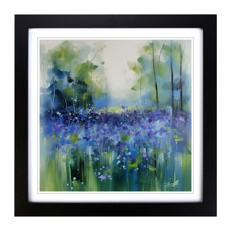 Bluebell Field Gestural Art - Framed Print, Black