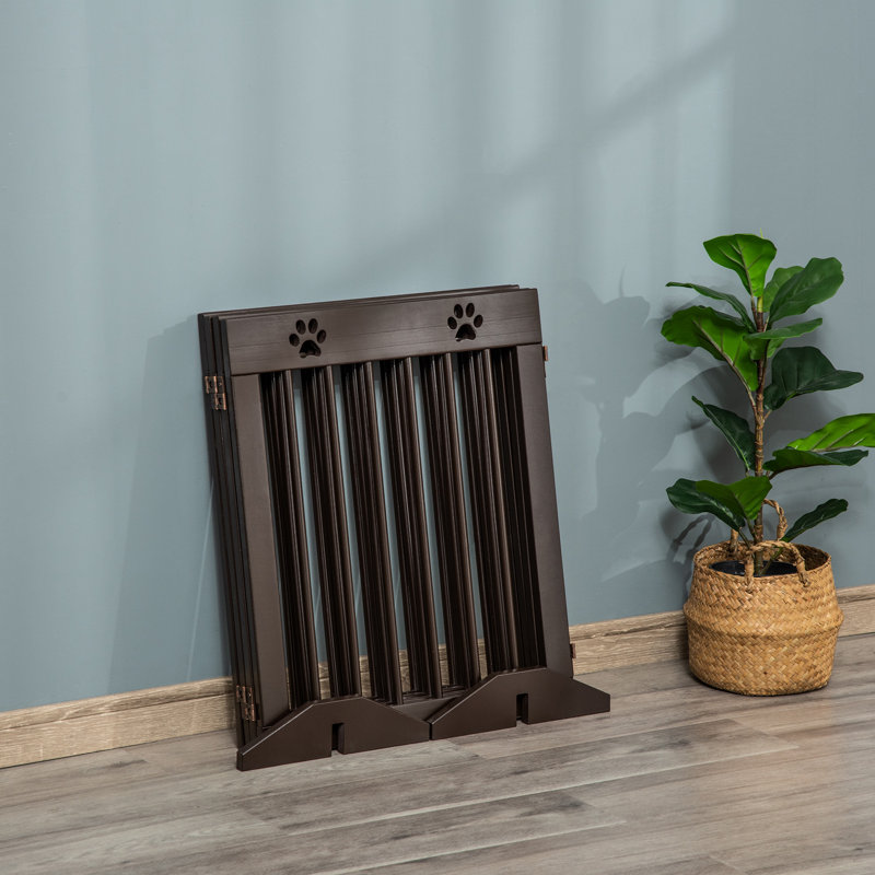 Martinez Free Standing Pet Gate, Dark Wood
