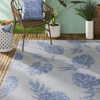 Tapis d'intérieur / extérieur Tommy Bahama Palm Coastal, argent / bleu