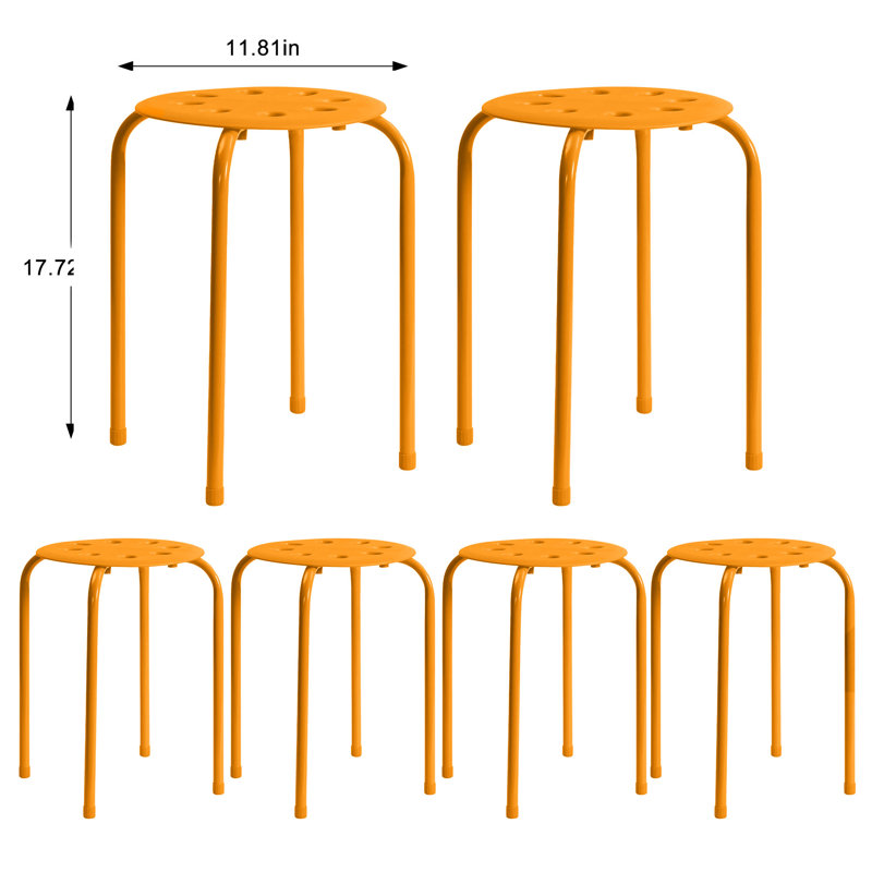 Stackable Orange Metal Accent Stool Set of 6 – Heavy Duty Steel Round Stools for Kitchen, Dorm, Classroom, Party & Event Seating