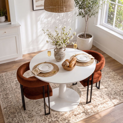 Ensemble de table de salle à manger pour 2 personnes avec table ronde et 2 fauteuils rembourrés en velours