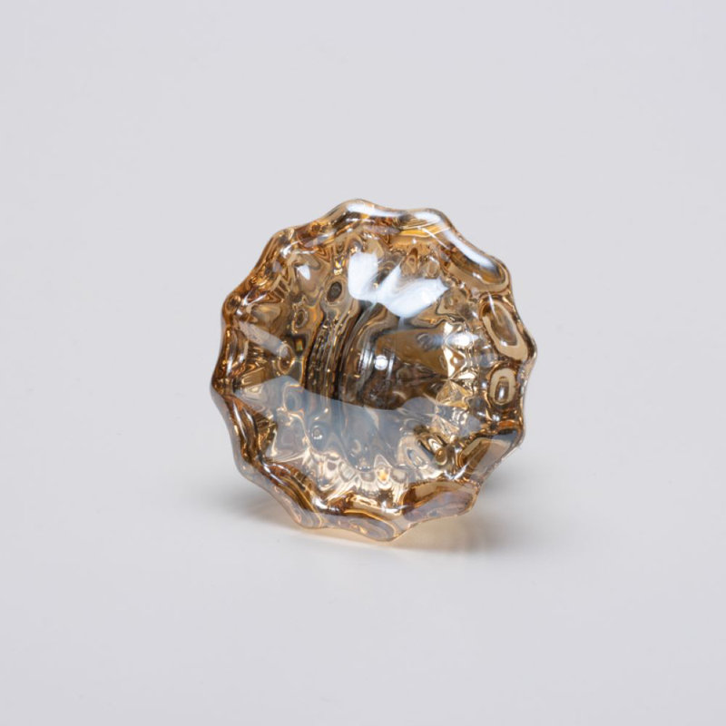 1 1/2" Round Amber Glass Knob, Brushed Brass/Amber