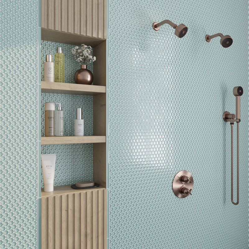 Penny 1 " X 1 " Straight Edge Glass Mosaic Sheet Wall & Floor Tile, Ice