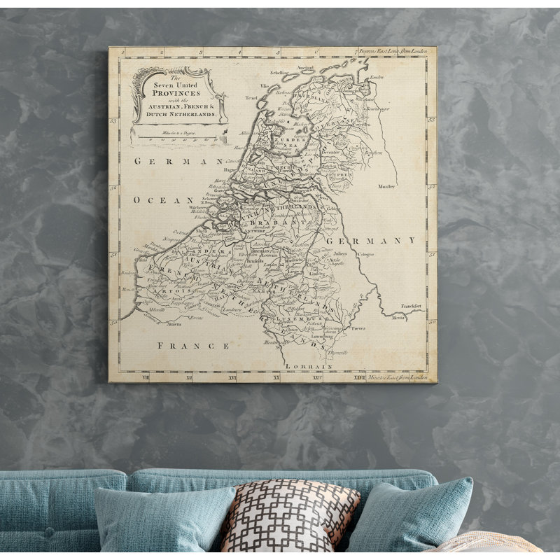 « map of the néerlandaise »-impression sur toile tendue, H 16 po x l 16 po x P 1 po